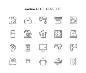 Household appliances icon set. Technology in linear style. Vector illustration