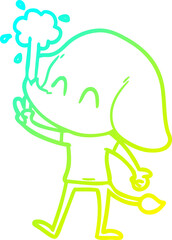 cold gradient line drawing cute cartoon elephant spouting water