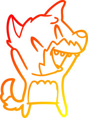 warm gradient line drawing laughing fox cartoon
