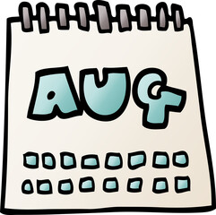 cartoon doodle calendar showing month of august - obrazy, fototapety, plakaty
