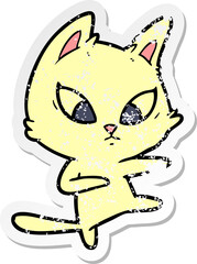 distressed sticker of a confused cartoon cat