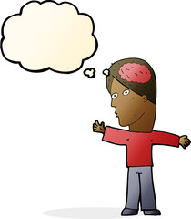 cartoon man with brain with thought bubble