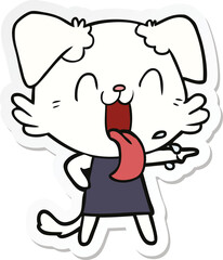 sticker of a cartoon panting dog in dress