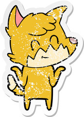 distressed sticker of a cartoon friendly fox