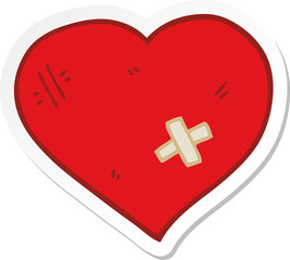 Obraz premium sticker of a cartoon love heart with sticking plaster