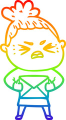 Fototapeta premium rainbow gradient line drawing cartoon angry woman