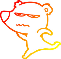 warm gradient line drawing annoyed bear cartoon running