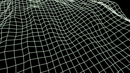 Geometric grid in three dimension space green on black 