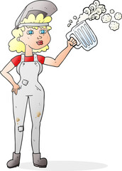 cartoon hard working woman with beer