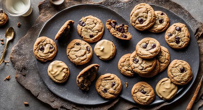 cookies with chocolate on a beautiful plate. AI generated.