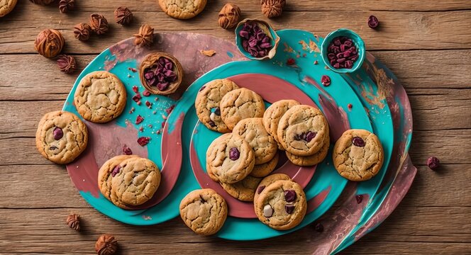 creative cookies on a beautiful plate. AI generated.