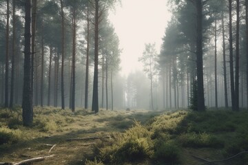 Fototapeta na wymiar A minimalist landscape with a simple forest or woodland scene, Generative AI