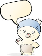 cartoon cute teddy bear in hat with speech bubble