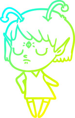 cold gradient line drawing cartoon alien girl