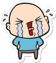 sticker of a cartoon crying bald man