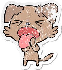 distressed sticker of a cartoon disgusted dog