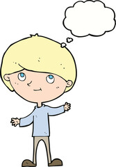 cartoon happy boy with thought bubble