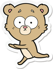 sticker of a worried bear cartoon