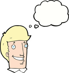 cartoon happy man with thought bubble