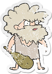 distressed sticker of a cartoon cave man