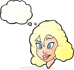 cartoon pretty woman with thought bubble