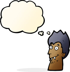 cartoon vampire head with thought bubble