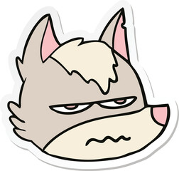 sticker of a cartoon annoyed wolf face