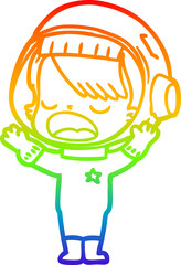 rainbow gradient line drawing cartoon astronaut girl talking