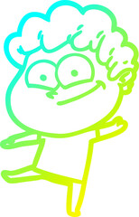 cold gradient line drawing cartoon happy man