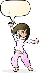 cartoon frightened woman with speech bubble