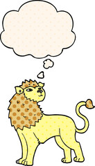 cartoon lion and thought bubble in comic book style