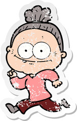 Obraz premium distressed sticker of a cartoon happy old woman