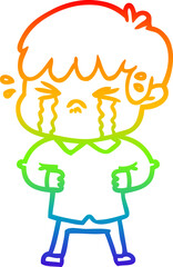 rainbow gradient line drawing crying boy cartoon