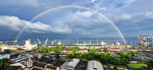 Rainbow over the port of Salvador da Bahia in Brazil