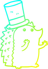 cold gradient line drawing cartoon hedgehog wearing hat