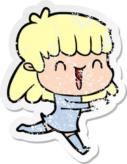 distressed sticker of a cartoon woman