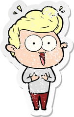 distressed sticker of a cartoon staring man
