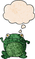 cartoon frog and thought bubble in grunge texture pattern style