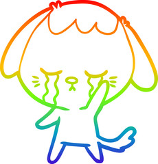 rainbow gradient line drawing cartoon dog crying