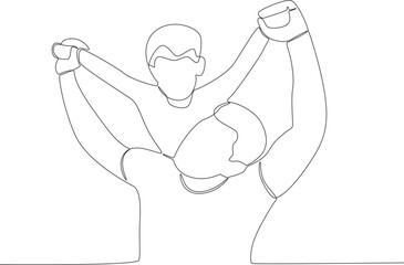 A father jokes with his son. Father's Day one-line drawing