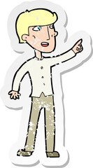 retro distressed sticker of a cartoon man pointing