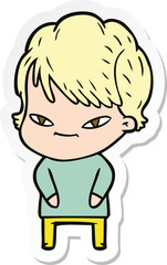 sticker of a cartoon happy woman