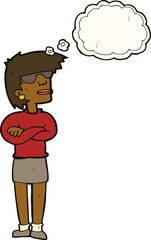 cartoon annoyed woman with thought bubble