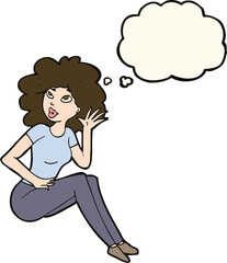 cartoon woman listening with thought bubble