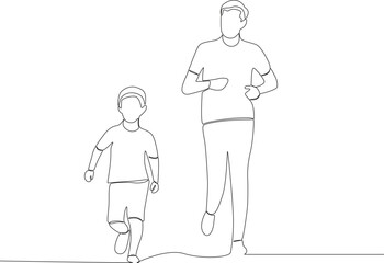 A father running around with his child. Father's Day one-line drawing