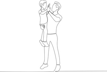A father high-fives his son. Father's Day one-line drawing