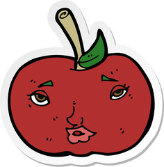 sticker of a cartoon apple with face