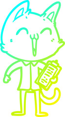 cold gradient line drawing happy cartoon cat