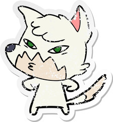 distressed sticker of a clever cartoon fox