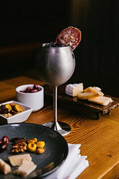 Cocktail and charcuterie spread